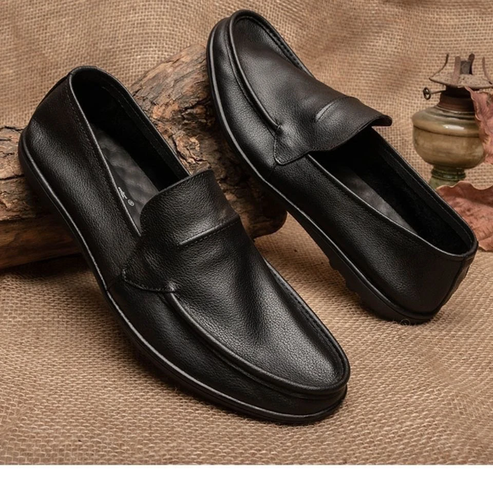 休闲男皮鞋夏季舒适皮鞋男黑色驾车防滑鞋软皮豆豆鞋男士休闲皮鞋