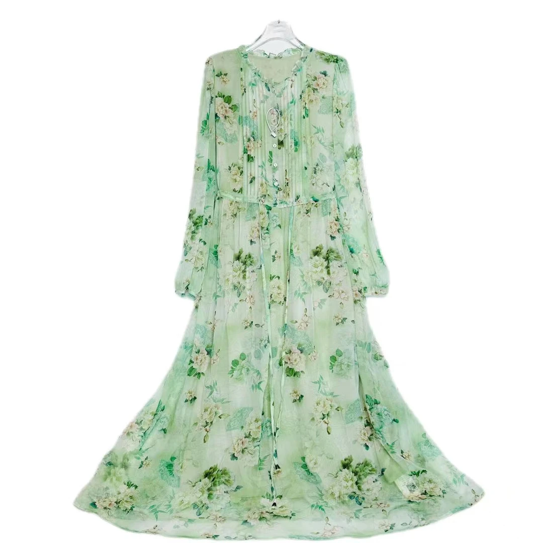 【绿色-禾枫原创】重磅100桑蚕丝连衣裙Y23Q9003-3