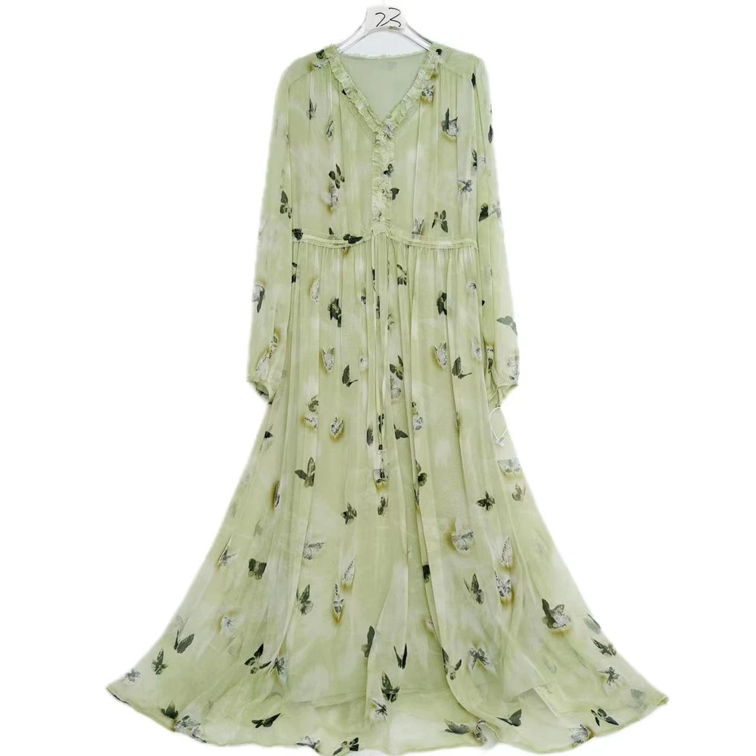 【绿色-禾枫原创】重磅100桑蚕丝连衣裙Y24C9031