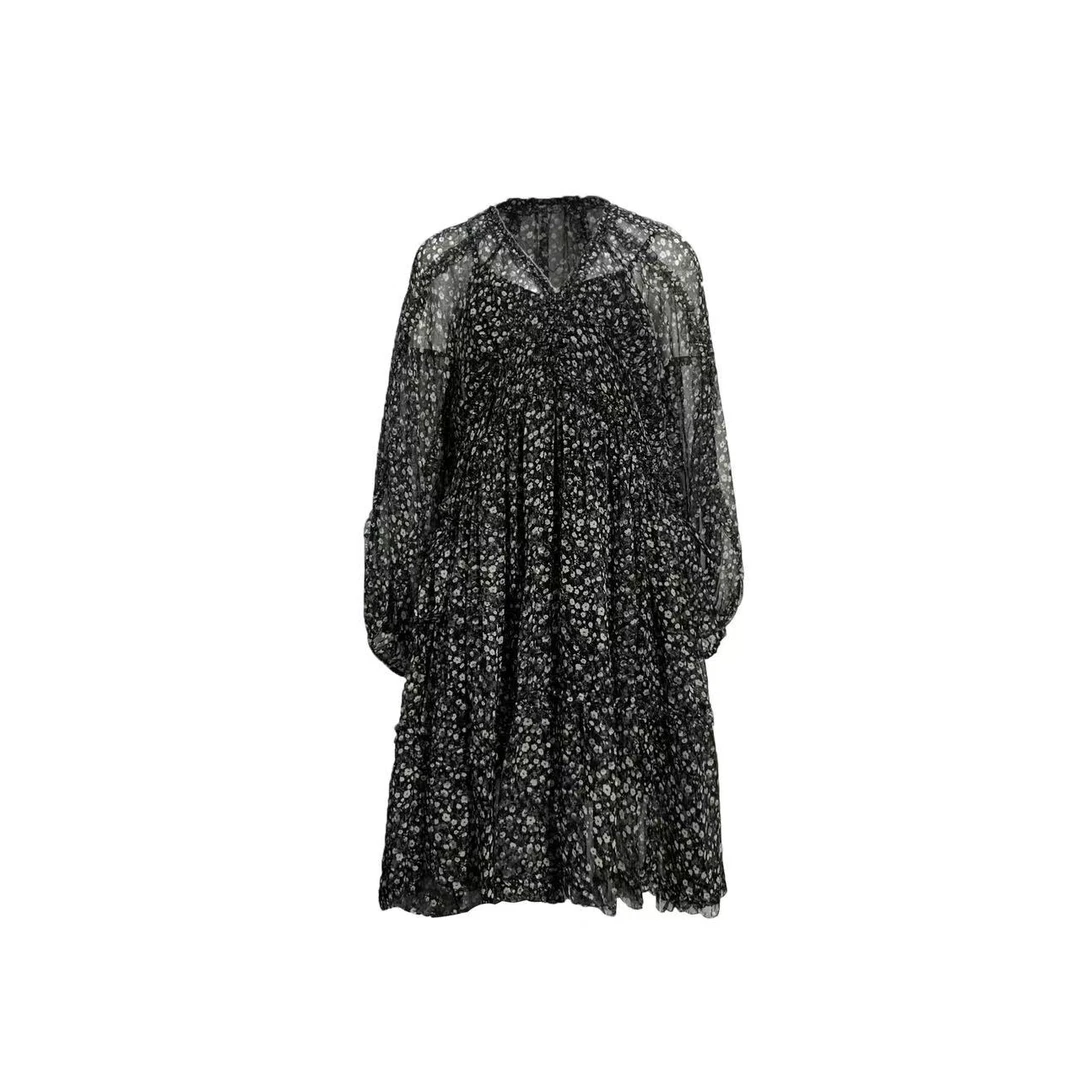 【黑色-禾枫原创】重磅100桑蚕丝连衣裙24D392