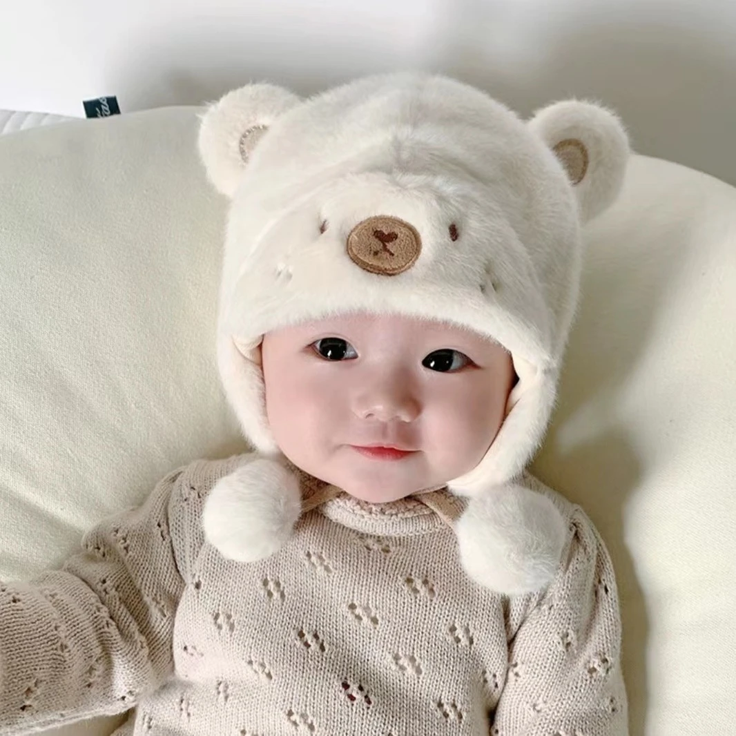 可爱新款婴儿帽子秋冬款卡通毛绒帽网红加厚保暖婴幼儿护耳帽子