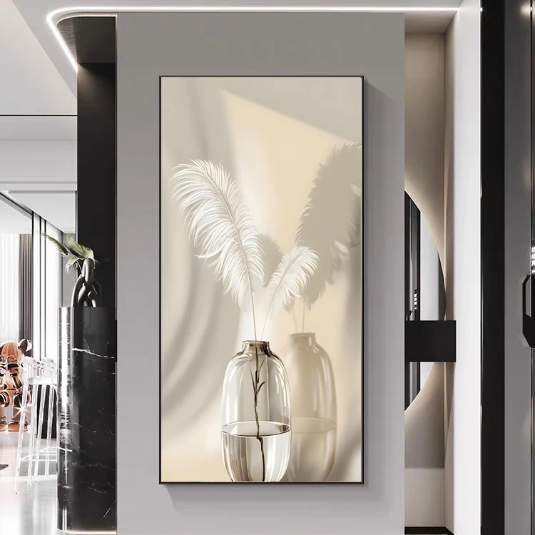 羽毛高级感玄关装饰画现代简约轻奢酒店别墅民宿背景墙晶瓷装饰画