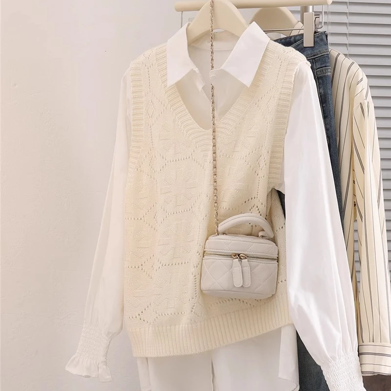2025春季薄款镂空针织马甲女罩衫外搭宽松洋气叠穿小坎肩背心上衣