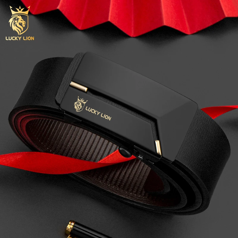 幸运狮男士皮带休闲无牙内穿自动扣牛皮商务时尚腰带中青年裤带