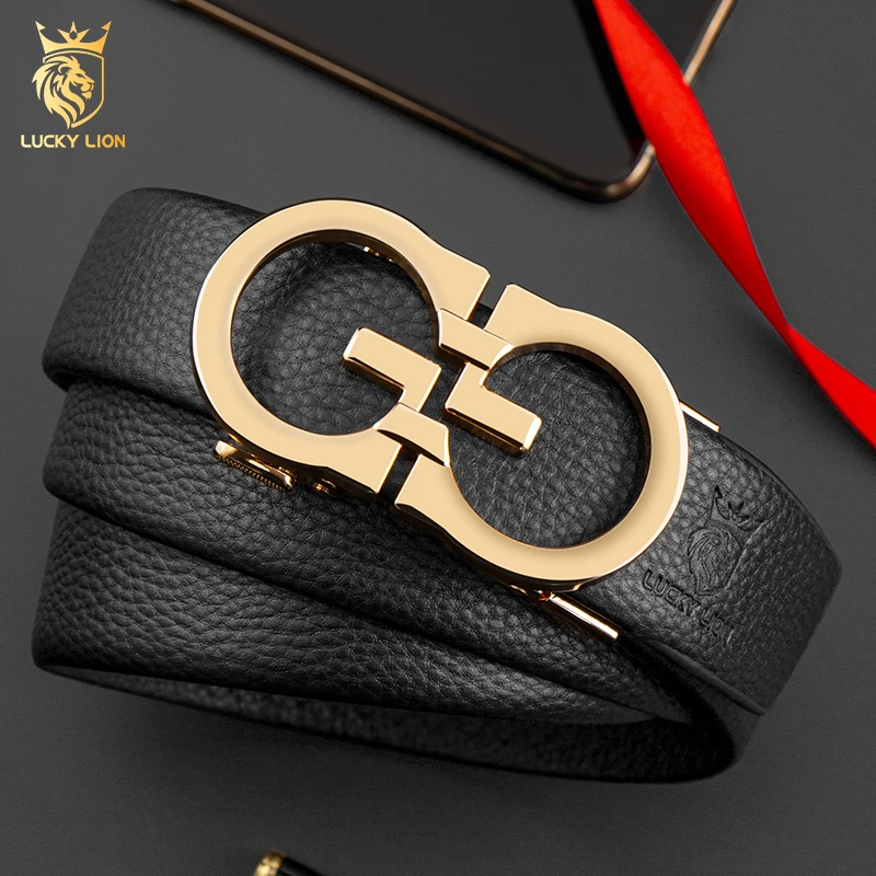 幸运狮男士皮带自动扣头层牛皮裤腰带商务休闲真皮裤带生日礼物