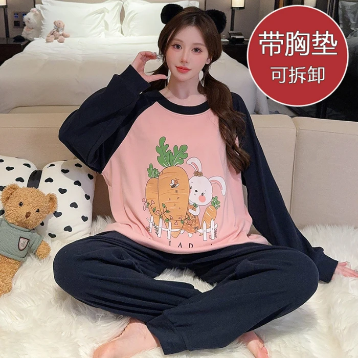 德绒大码胖MM睡衣甜美春秋款宽松加肥加大家居服套装保暖秋冬可穿