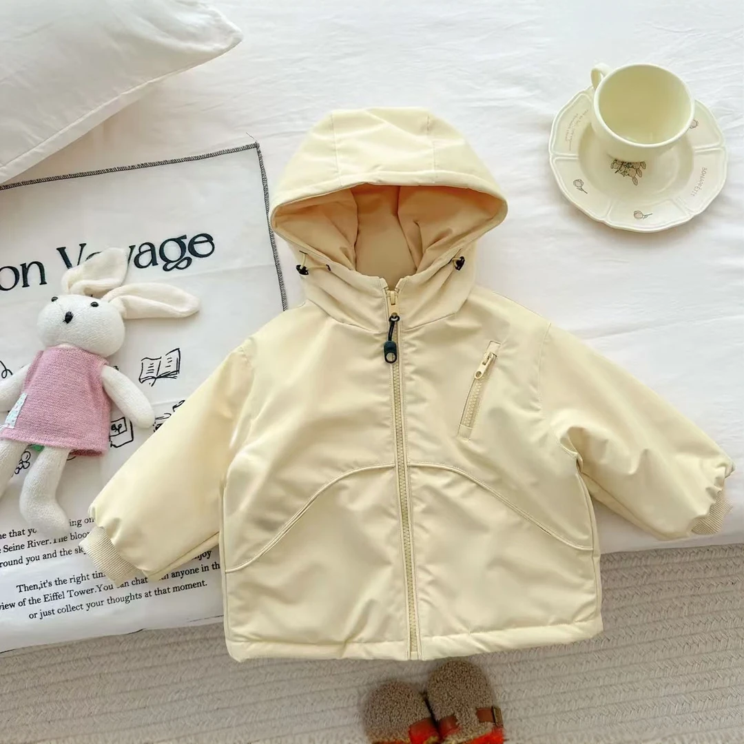 儿童粉色百搭棉服外套2024冬季新款男女宝派克时尚加厚冲锋衣套潮