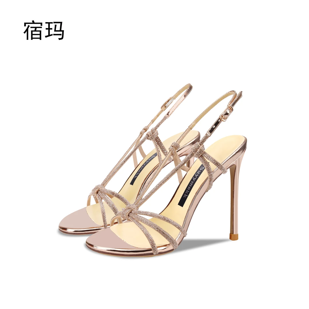 素跟香槟色一字带高跟鞋女2025年新款细跟露趾性感仙女风时尚单鞋