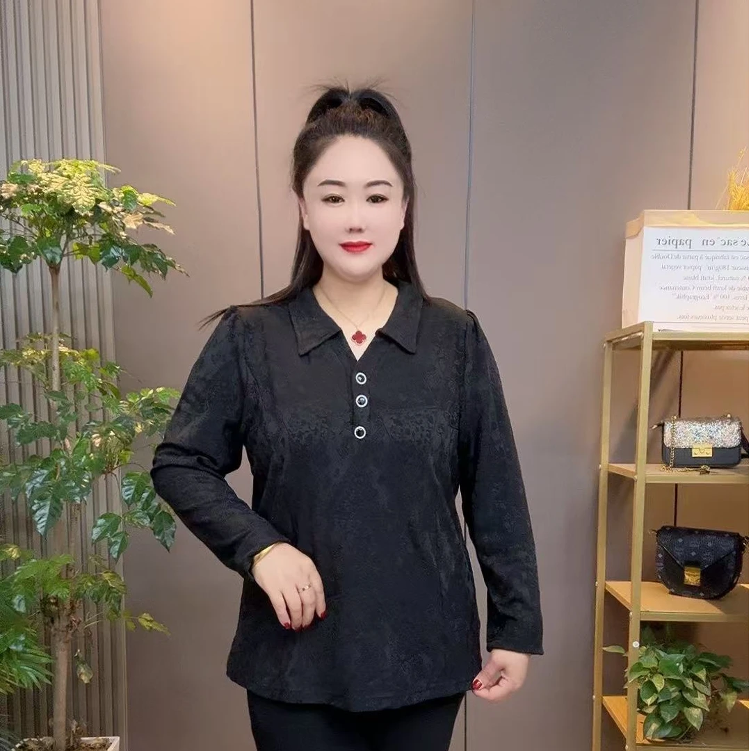 2024冬季新款时尚气质翻领纽扣提花修身显瘦磨绒上衣