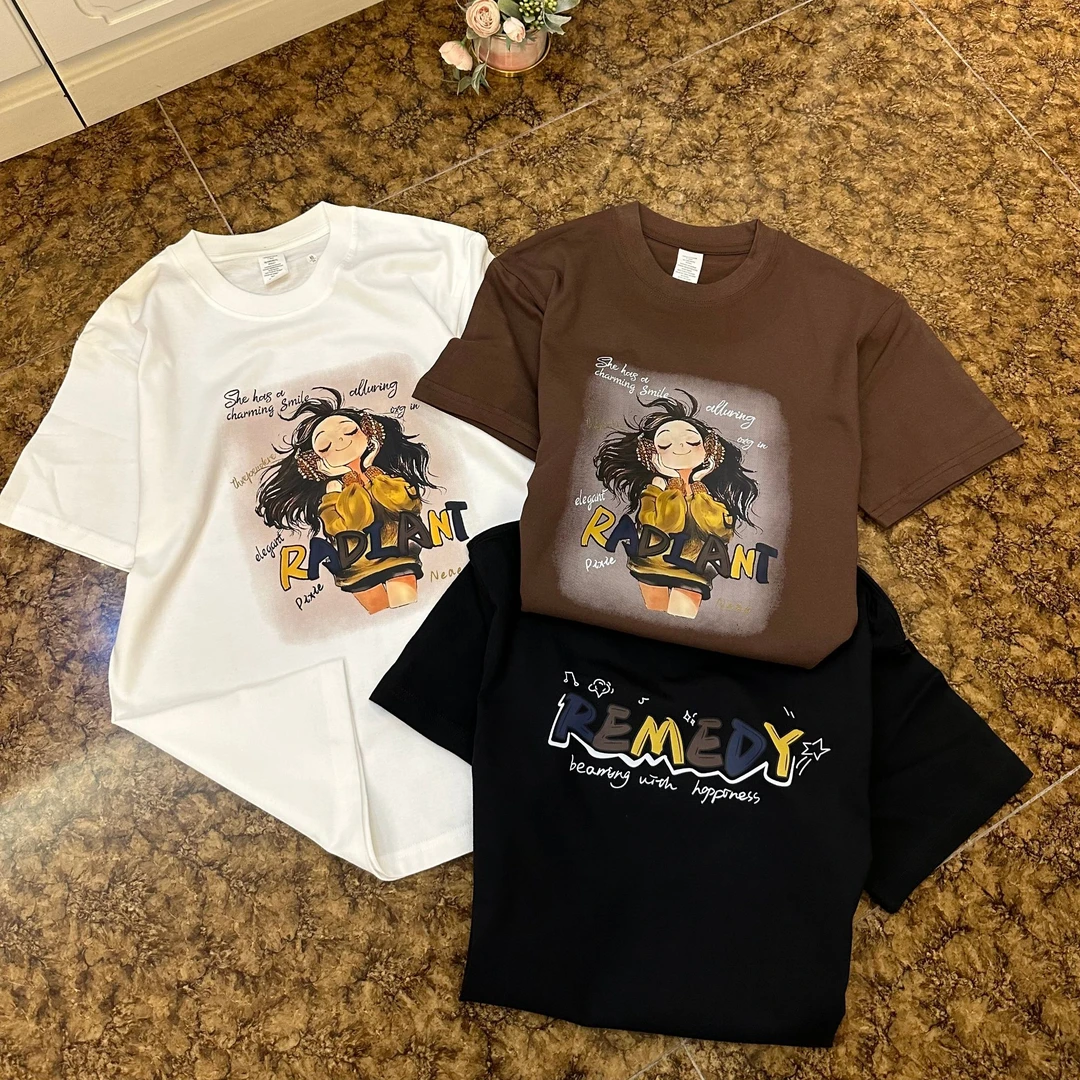 2025夏款新款短袖印花休闲圆领百搭显瘦韩版T恤上衣女