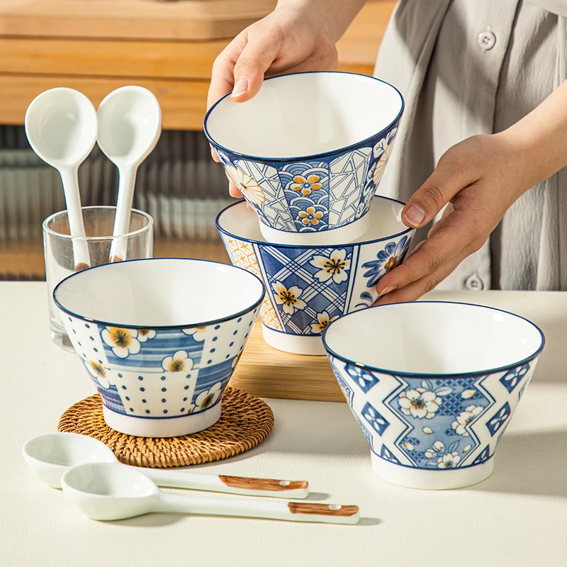 【金孟家居】四季蓝花5英寸斗笠碗6碗