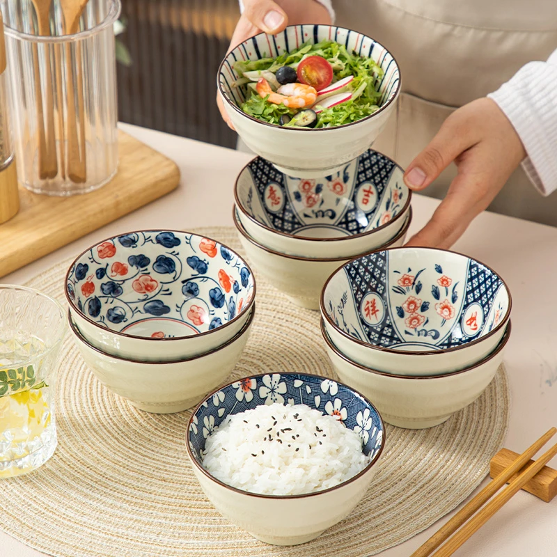 复古陶瓷碗家用吃饭碗釉下彩汤碗创意高颜值餐具米饭碗沙拉碗新款