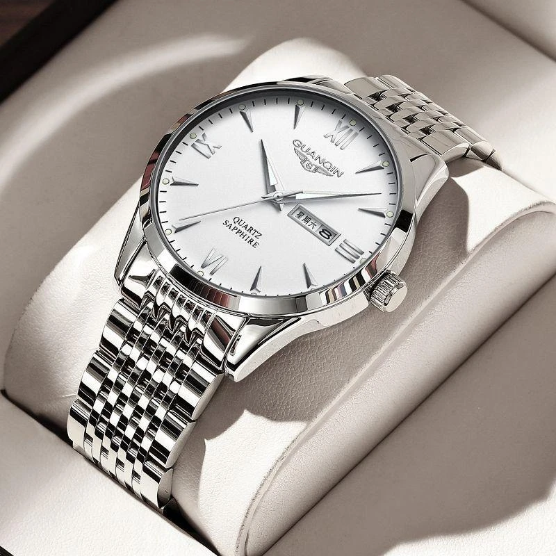 冠琴2025年新款男士高档简约精钢防水夜光时尚帅气潮流男腕表手表