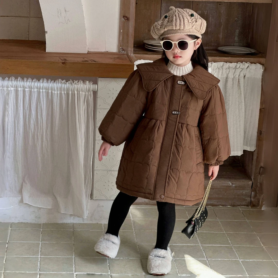 【蜜宝儿】女童棉服秋冬款2024新款韩版中长款加绒加厚外套  MB053