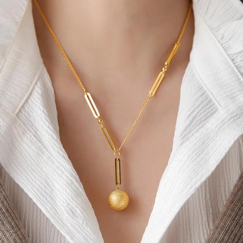 钛钢项链 不掉色~高级感磨砂小金球时尚百搭气质项链女锁骨链颈链