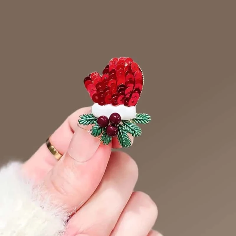 铜合金胸针 亮片红色手套胸针女2024年新款别针衣服胸花圣诞礼物