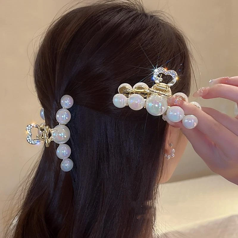 合金仿珍珠发饰 人鱼姬珠珠发夹后脑勺女新款抓夹高级感气质发饰