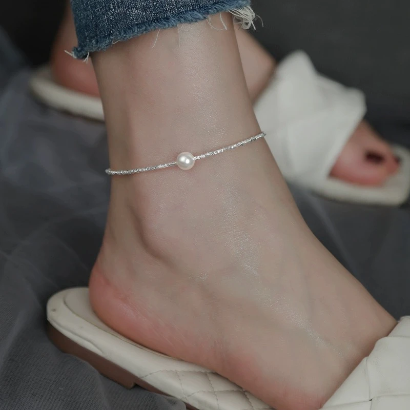 铜合金脚链 碎银子珠珠脚链女2024新款爆款小众轻奢脚裸链足链女