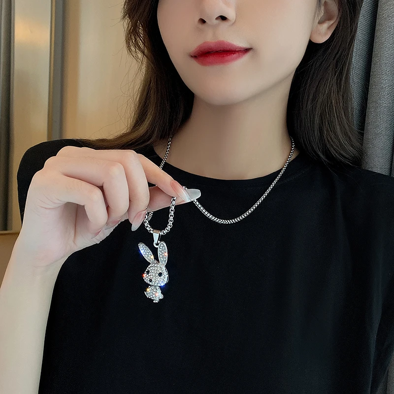 钛钢项链 兔子配饰长款吊坠项链女潮网红ins嘻哈毛衣链个性卫衣链