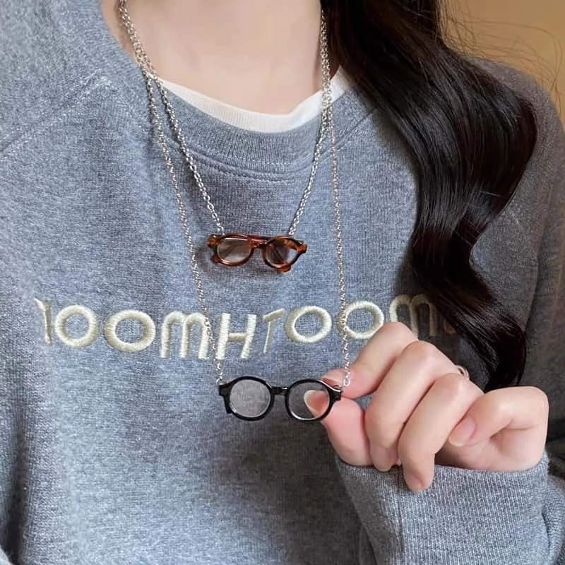 铜合金项链 迷你眼镜百搭卫衣项链女小众设计项链配饰秋冬毛衣链 