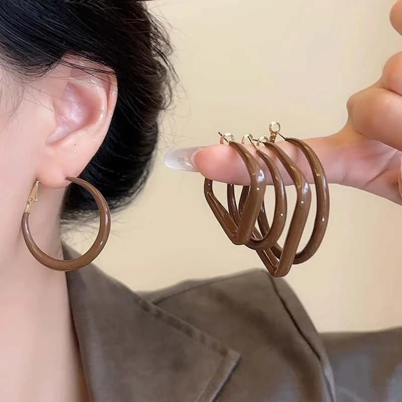 铜合金耳饰 秋冬美拉德咖色大圈耳环女2024年新款高级感耳圈耳饰