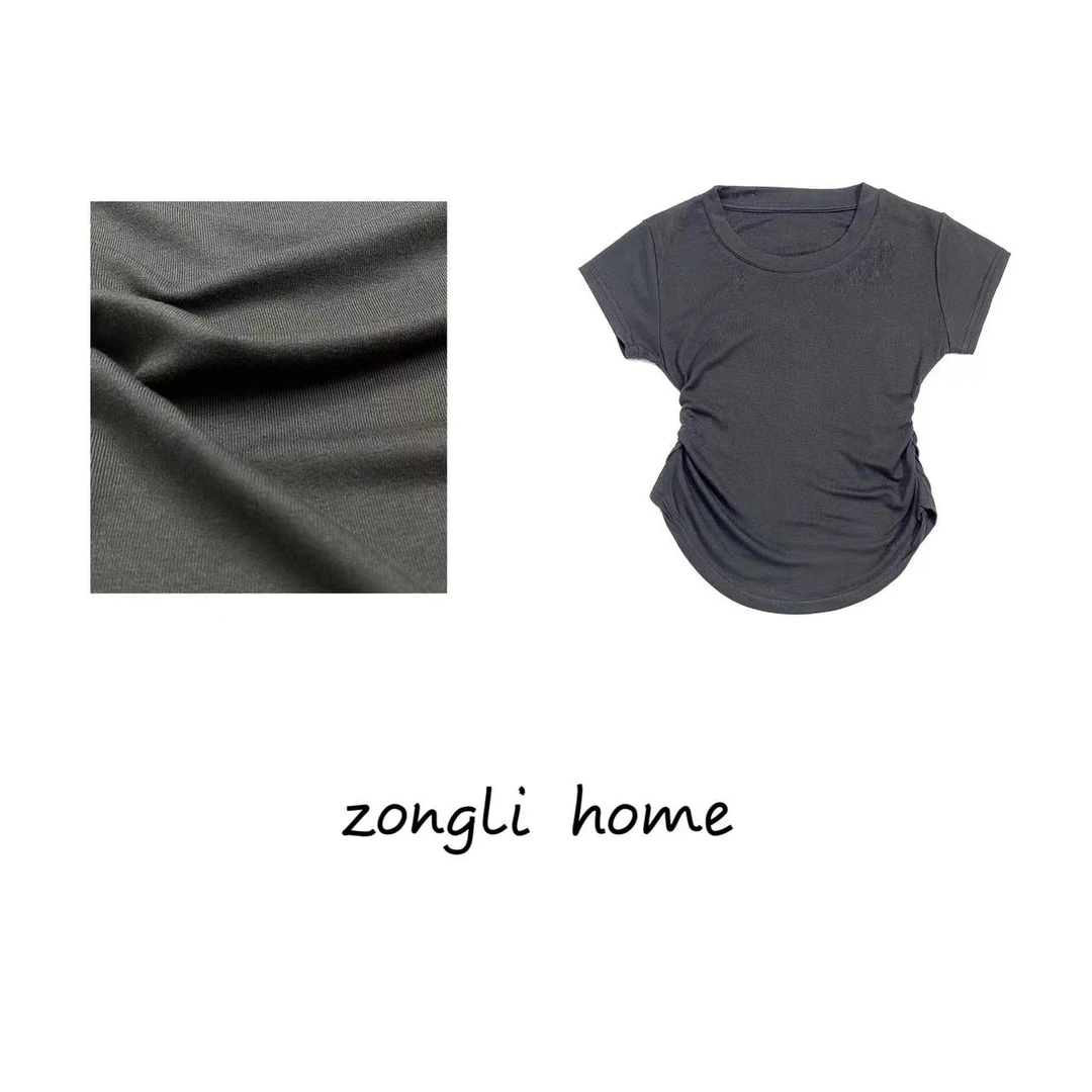 zongli home【小蛮腰】时尚百搭圆领收褶显瘦T恤