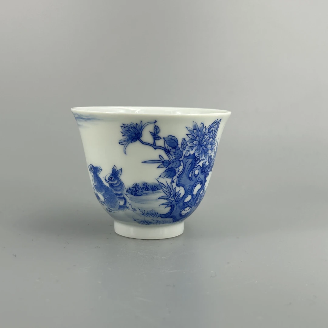 含月阁  双兔杯  景德镇手绘纯手工陶瓷 L