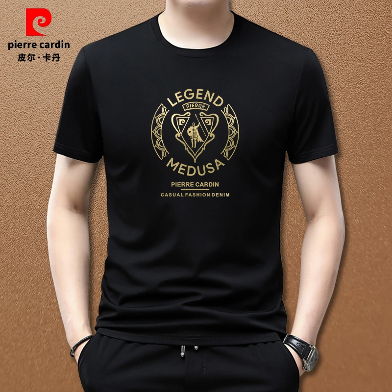 皮尔卡丹夏季冰感圆领短袖时尚印花休闲百搭男士T恤大码显瘦男装