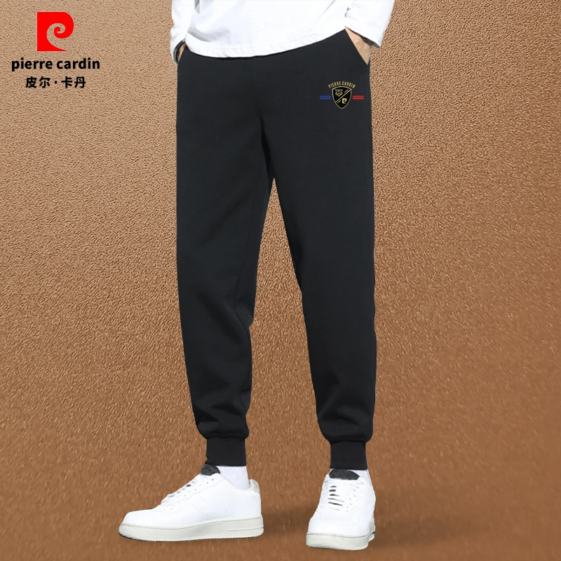 皮尔卡丹秋冬装新款男士休闲裤大码黑色纯棉印花百搭时尚小脚卫裤