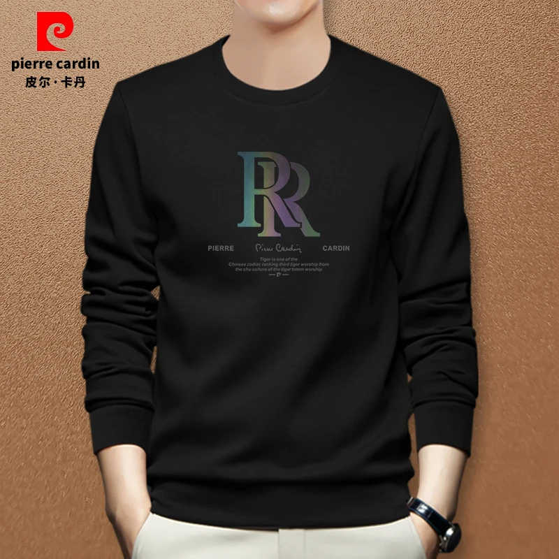 皮尔卡丹秋冬新款圆领卫衣男士大码男士长袖显瘦字母印花显瘦卫衣