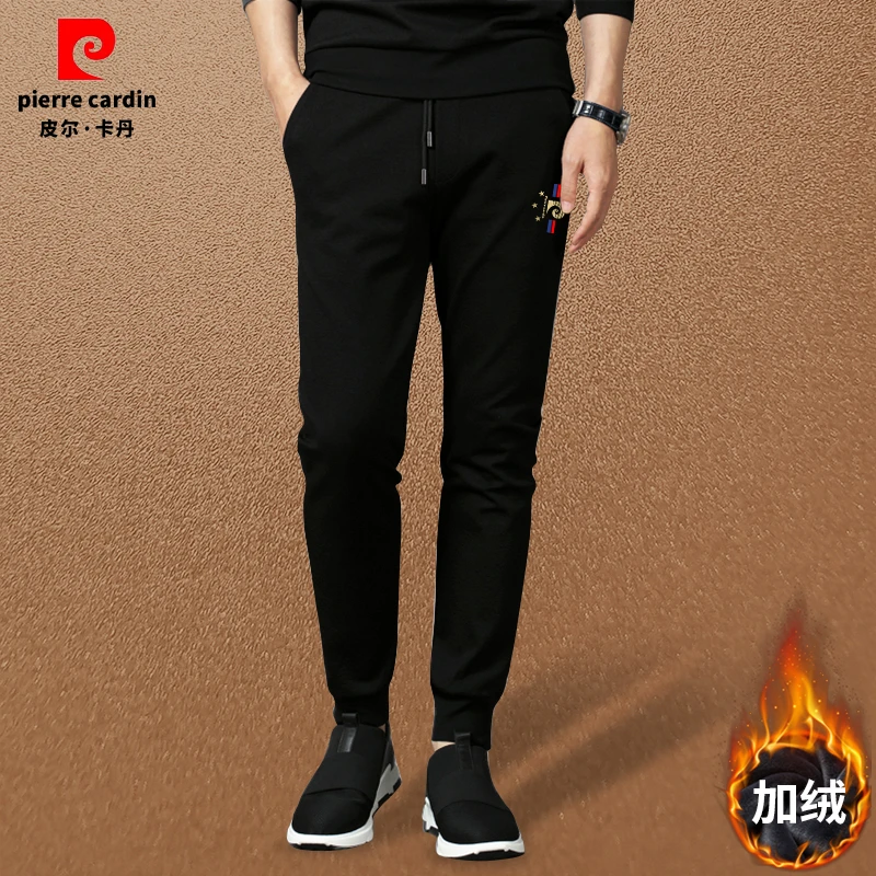 皮尔卡丹秋冬加绒加厚休闲裤男士百搭黑色时尚新款显瘦青年小脚裤