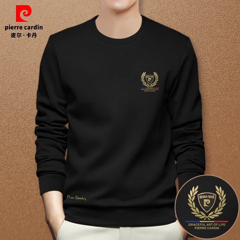 皮尔卡丹新款秋冬款长袖卫衣男士男装潮牌大码印花针织打底衫