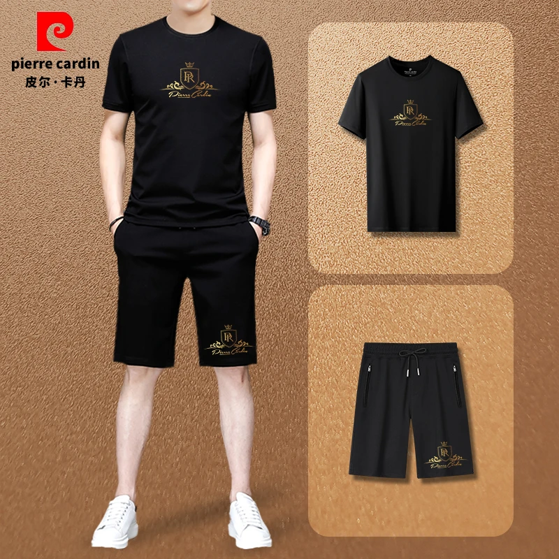皮尔卡丹男士夏季休闲短袖短裤套装透气凉爽时尚百搭显瘦大码套装