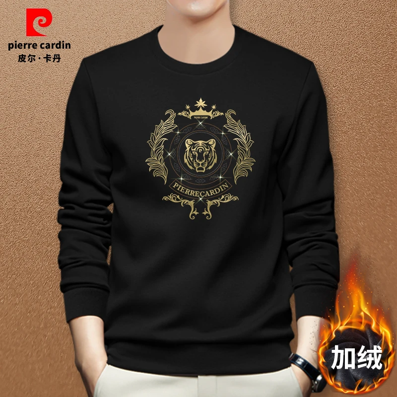 皮尔卡丹皮尔卡丹冬季男士加绒加厚休闲保暖潮流套头烫钻时尚卫衣