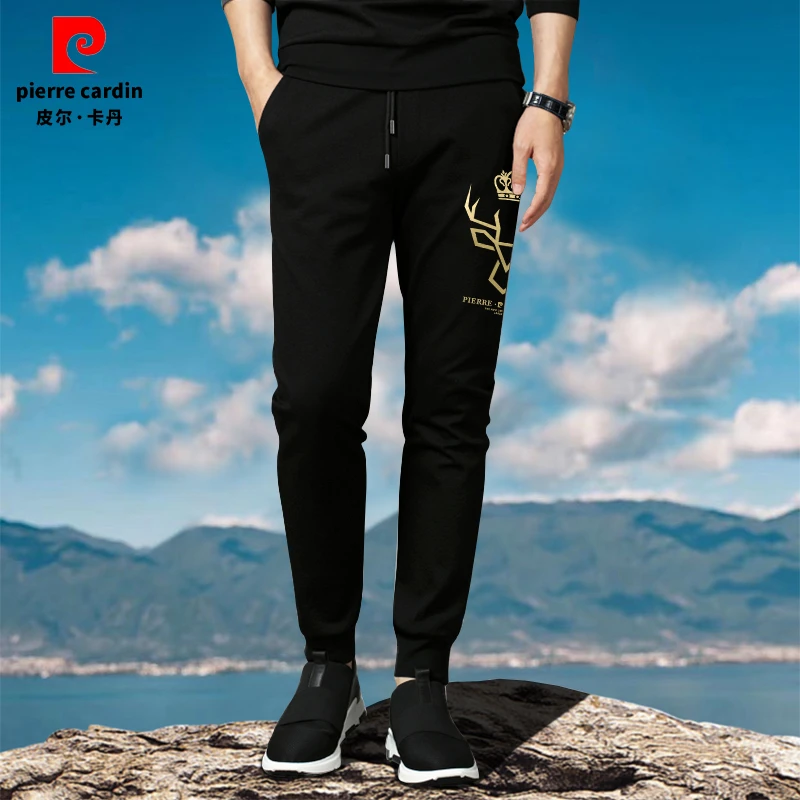 皮尔卡丹男士裤子春秋季新款运动休闲裤潮流简约印花百搭弹力卫裤