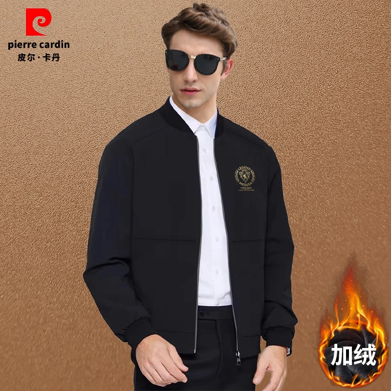 皮尔卡丹2025新品男士加绒夹克上衣时尚百搭棒球领棒球领保暖时尚