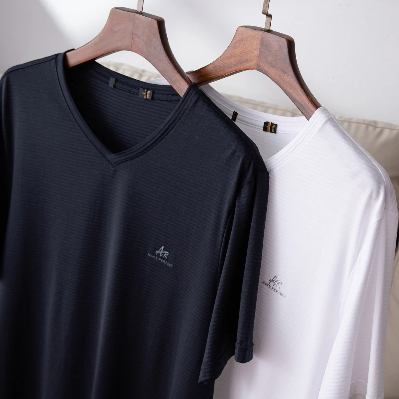 莱赛尔！男士短袖t恤夏季冰爽顺滑半袖时尚潮流V领宽松上衣H2D029