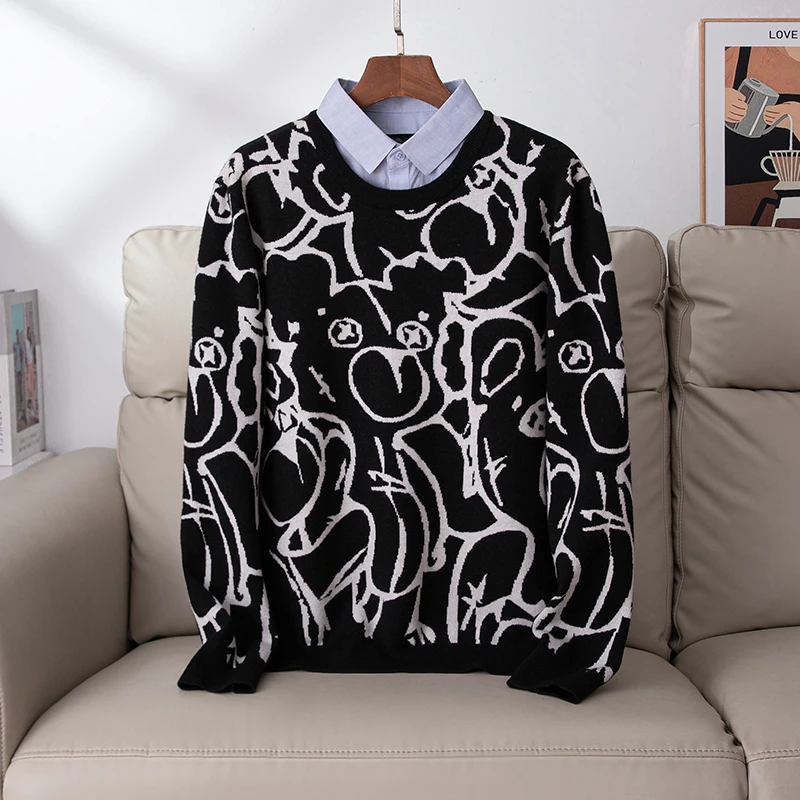 YL008撤柜男装！加厚宽松假两件秋冬潮流长袖打底衫休闲男士针织衫