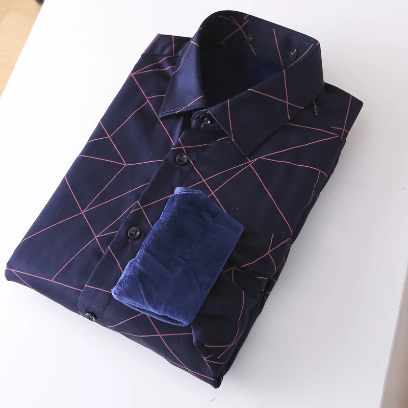 H撤柜男装！长袖衬衫男加绒加厚保暖衬衣爸爸装上衣宽松时尚装中年