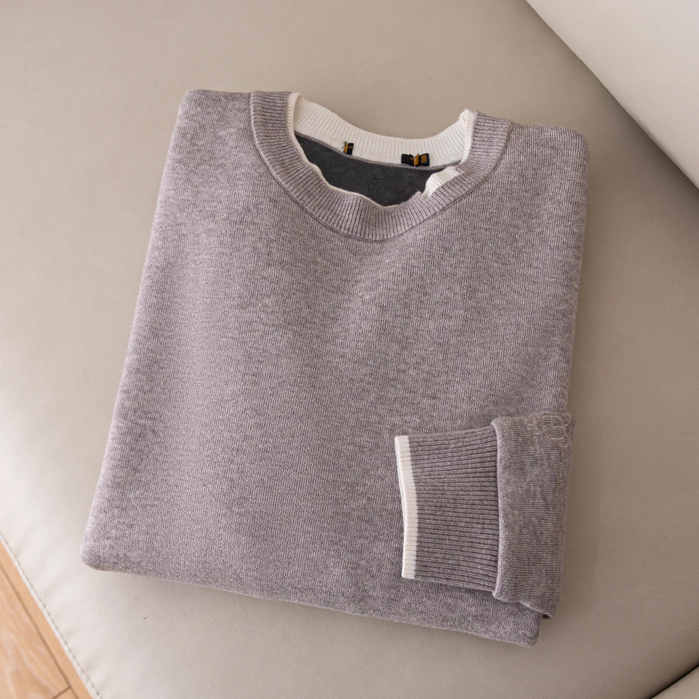 H4U115撤柜款！加绒加厚打底衫男长袖纯色秋冬保暖圆领上衣卫衣潮