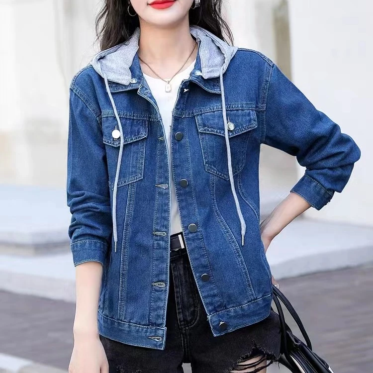 2023年秋季新款韩版大码牛仔外套时尚百搭宽松连帽休闲上衣短外套