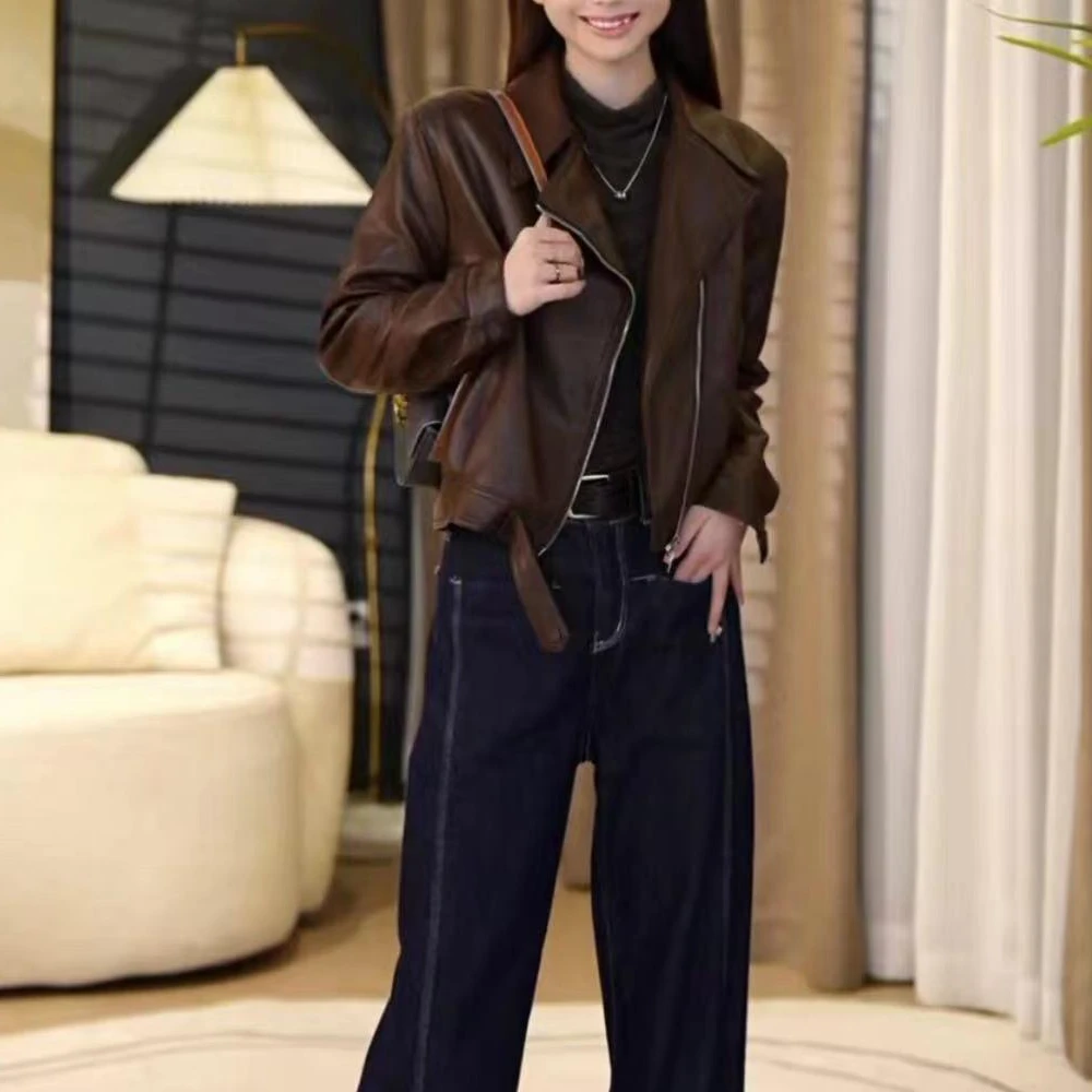 秋冬气质百搭时尚机车服短款女士pu皮夹克海宁加绒加厚皮衣外套女