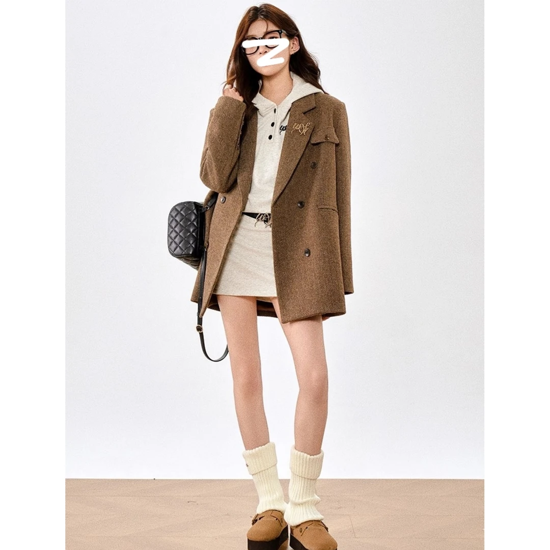 通勤高级感秋季毛呢小西装外套+学院风连帽卫衣裙连衣裙两件套女