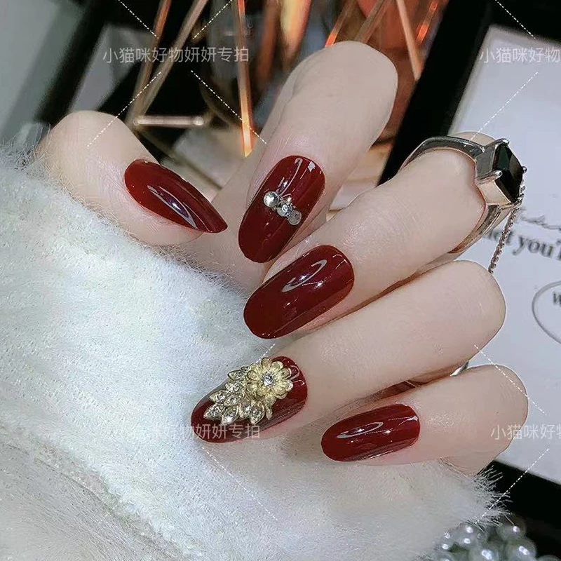 （中长款）高级感美甲贴片果冻胶金玉满堂穿戴甲2024年新款指甲贴片