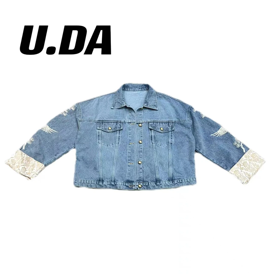 【优搭严选】时尚百搭设计款重工刺绣休闲宽松牛仔外套A368