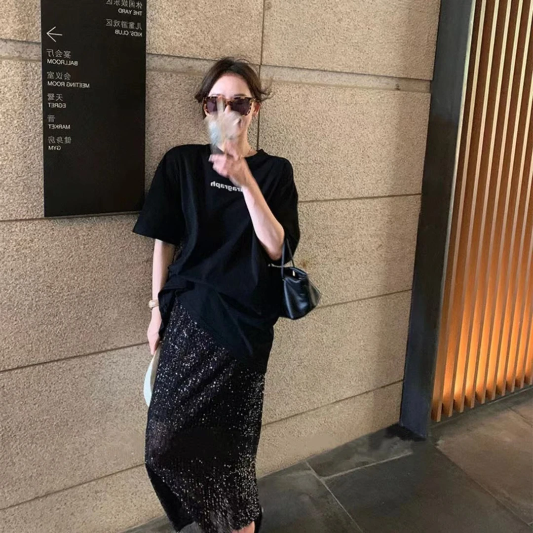 【优搭严选】时尚百搭小众款气质重工亮片半身裙