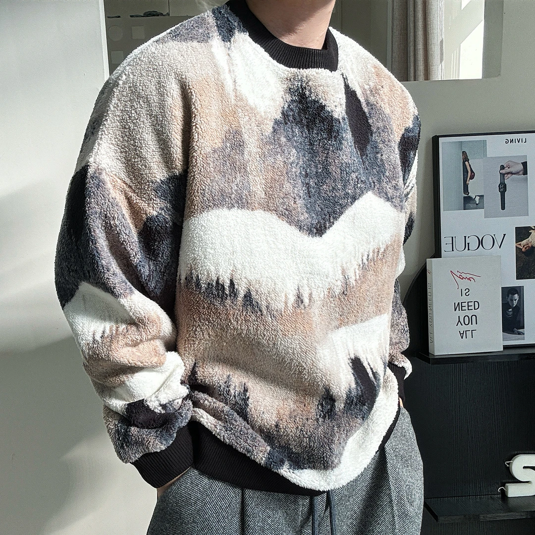 陆星家【冬日恋歌】冬季新款撞色男士圆领套头卫衣宽松潮流休闲W91