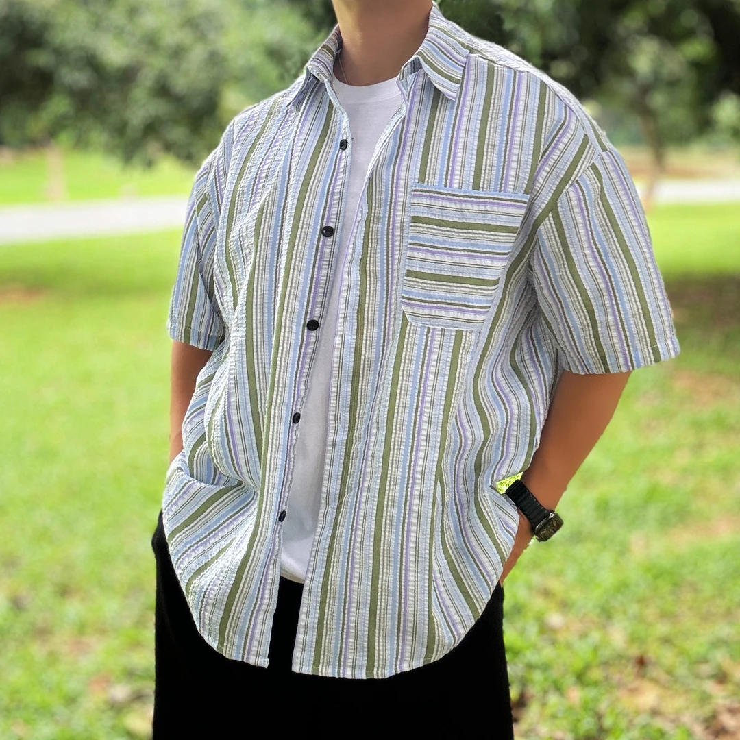 【夏至】双侧口袋夏季男士短袖衬衫休闲宽松潮C186