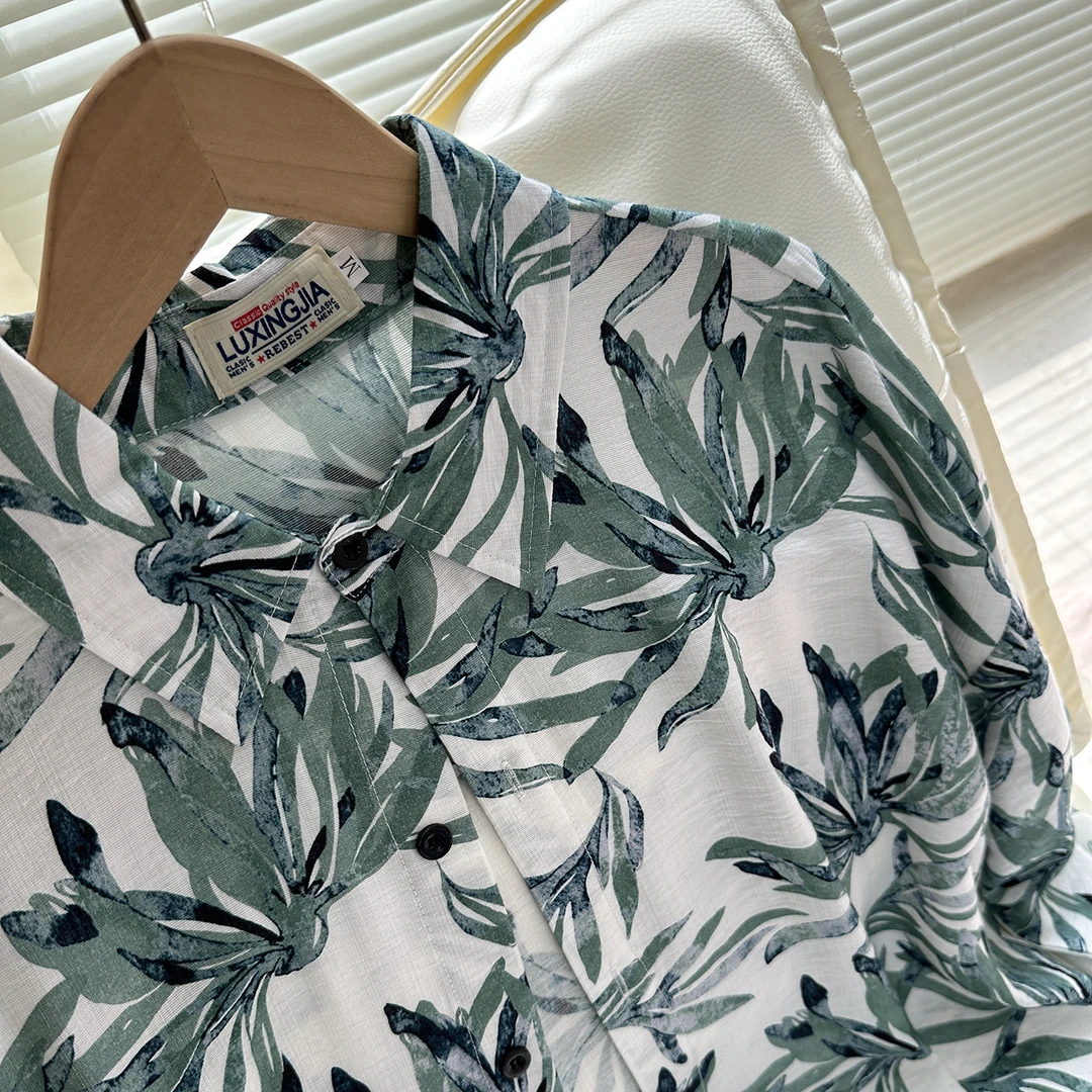 陆星家【青菊】夏季设计感长袖衬衫男士花衬衣原创小众百搭宽松C139
