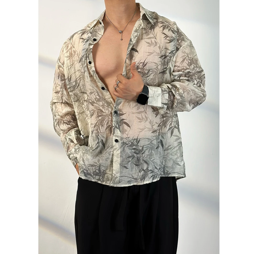 【风竹有亮片】秋季男士长袖衬衫高级感痞帅休闲小众衬衣宽松C121